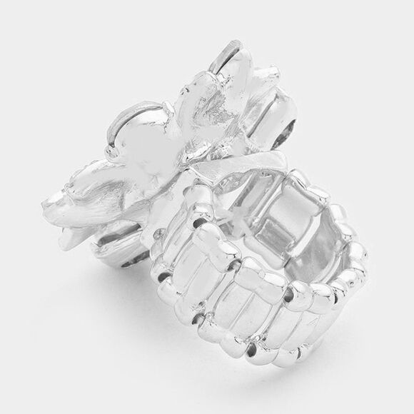 Marquise Flower Blue Glass Stone Stretch Ring - Picture 2 of 5